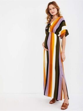 Lisa & Lucy Multi Stripe Women’s XS Tie Front Maternity Maxi Dress